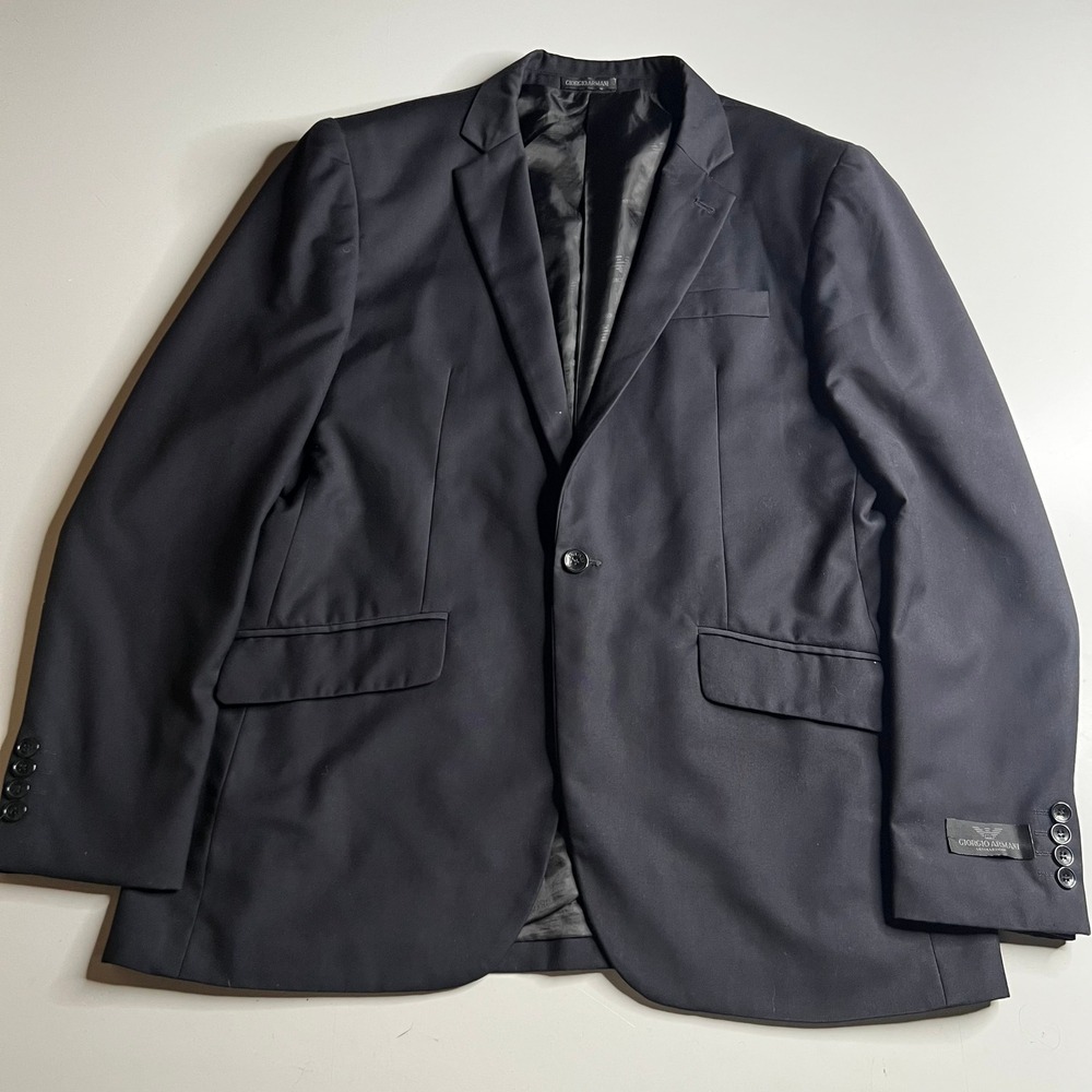 Giorgio Armani Le Collezioni Mens Black 100% Wool Blazer Jacket Size 54 716-98#